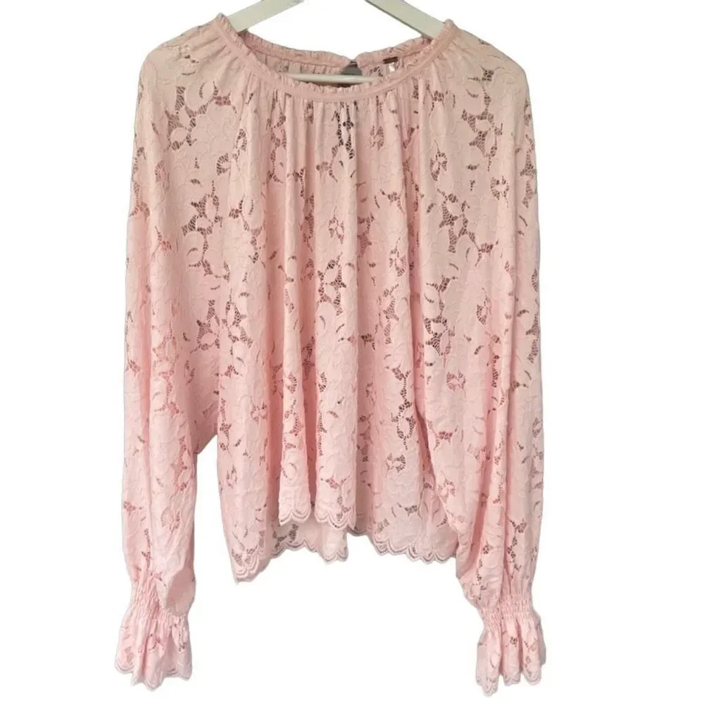 Free People Olivia Lace Top, Soft girl Pink, Dolman Sleeves bridgerton princess
